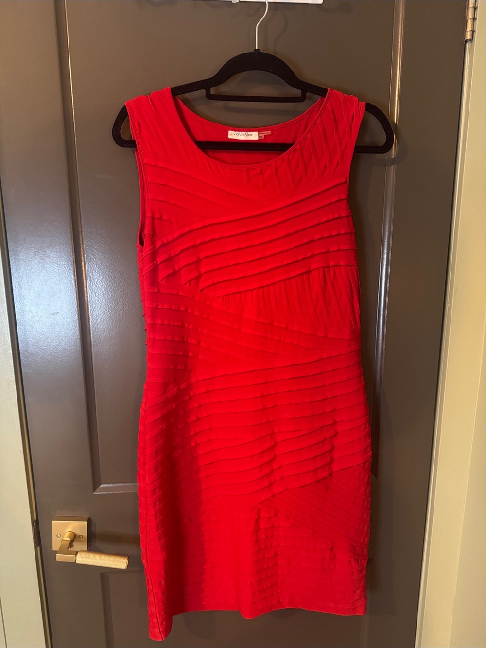 Calvin Klein Red Sleeveless Textured Shift Dress